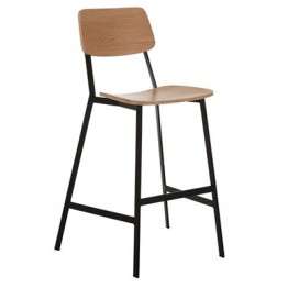 Jersey Bar Stool with Black Frame and Walnut Seat & Back