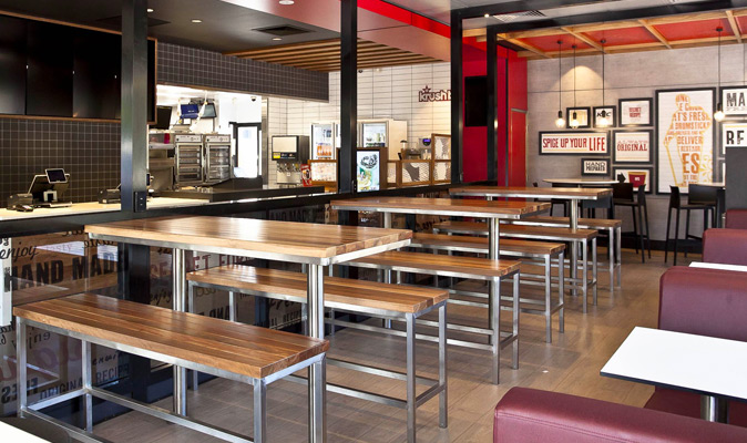 KFC Armadale - Custom Fixed Banquette Seating, Fixed Dining Table and Fixed Bar Dining Table