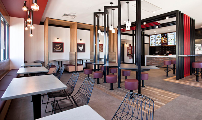 KFC Ascot - Custom Concrete Bar & Dining Tables and Fixed Bar & Low Stools