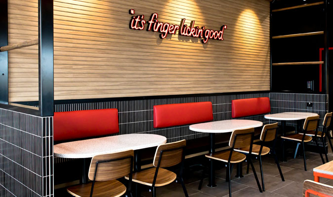 KFC Murdoch - Upholstery of banquette seating backs with Instyle Zone Red Vinyl