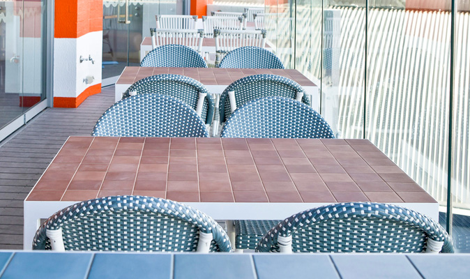 Scaroborough Beach Bar - Custom Made Tile Bar Table with D_Segini Blend Azzurro Tiles