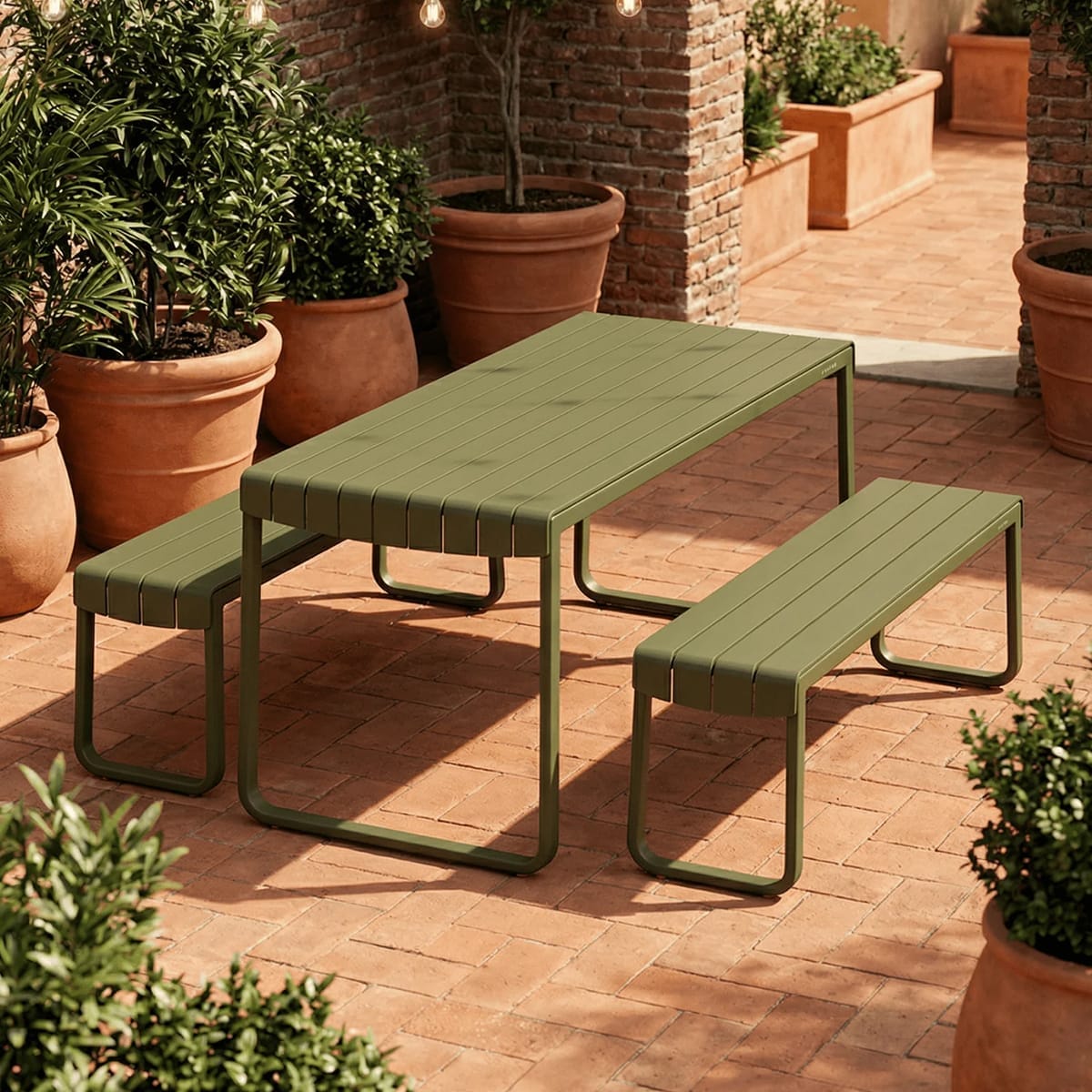 Athos A150 Table / A151 Bench by Zaneti in Reseda Green
