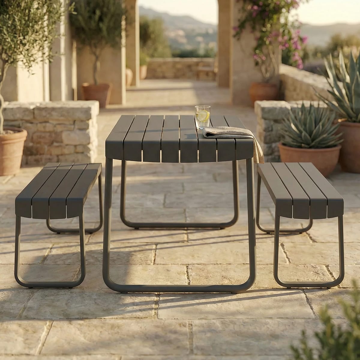 Athos A150 Table & A151 Bench by Zaneti in Anthracite