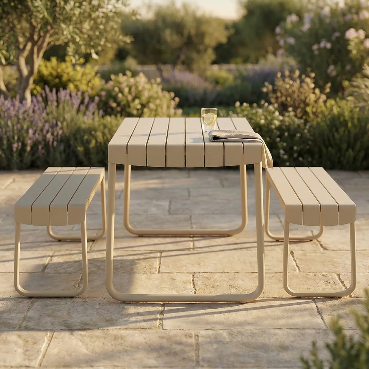 Athos A150 Table & A151 Bench by Zaneti in Matte White